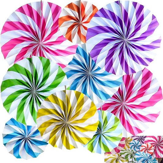 18Pcs Candyland Party Decorations Candy Paper Fans Hanging Background Wall Lollipop Candy Fans for Garland Ceilings Classroom Decoration Wedding Candyland Themed Birthday Party Supplies