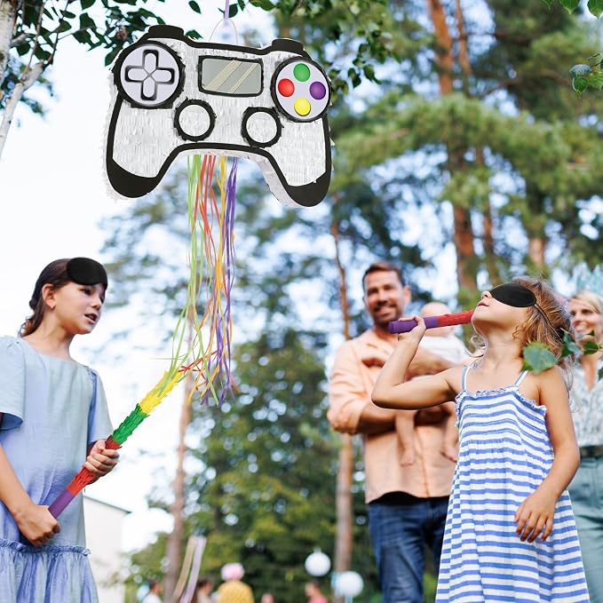 WERNNSAI Video Game Piñata - Game Controller Piñata Bundle with Blindfold and Bat for Boys Piñata Gaming Theme Party Decoration Supplies Pull String Piñata for Birthday Party Celebration
