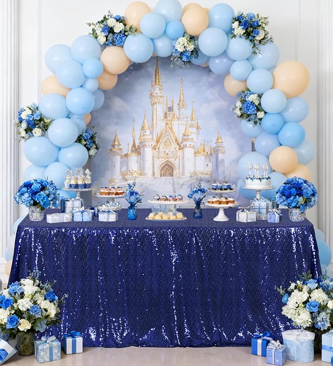 Juya Delight 50" x 80" Navy Blue Sequin Rectangle Tablecloth for Wedding Birthday Party Festival Ceremony Cake Dessert Table