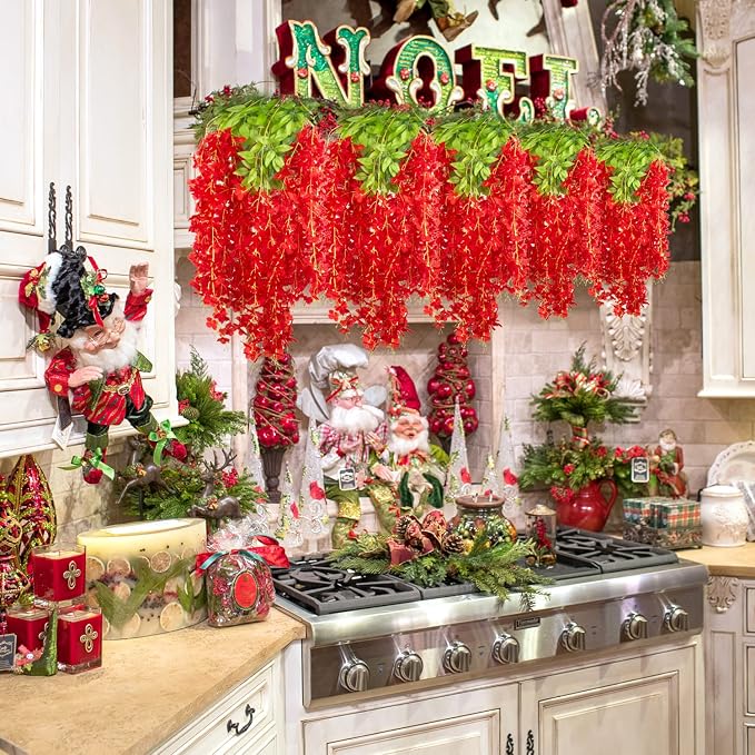 AITISOR 12 Pack Artificial Flowers Silk Wisteria Vine Ratta Hanging Flower (Red)
