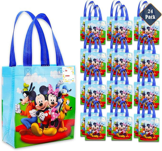 Mickey and Friends Party Favor Bags Set – 24 Pack of 8" Mickey Mouse Goodie Bags for Kids Bulk Reusable Totes | Disney Birthday Party Supplies