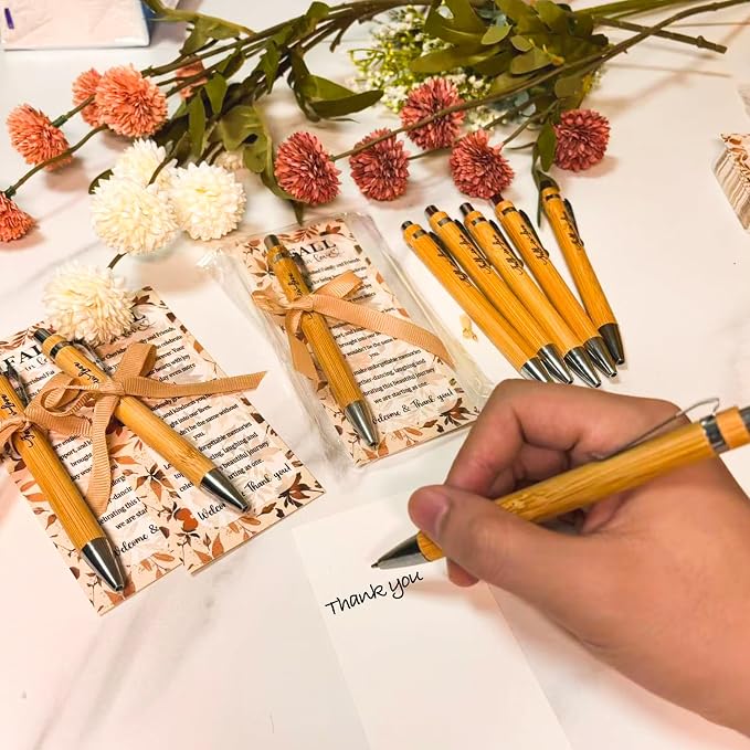 52 Packs Wedding Thank You Gifts for Guests Fall in Love Bamboo Pens Sets with Thank You Tags Autumn Wedding Give Away Bridal Shower Favors Bulk for Women