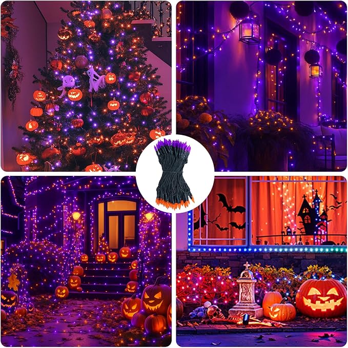 Halloween Lights - 98ft 2 Pack 150 Count Connectable Waterproof LED Fairy Lights Bulbs for Indoor Outdoor Halloween Tree Wedding Autumn Party Decor (Orange & Purple, 150 Count - 2 Pack)