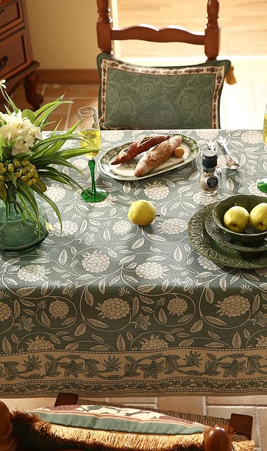 ISAENNE Designer Linen Green Square Small Tablecloth,55"x55"-Andrew A | Vintage Elegant French Beautiful Table Cloth,Floral Pattern,Heavyweight,Decor,Dining Room,Tea Party,Kitchen,Thanksgiving