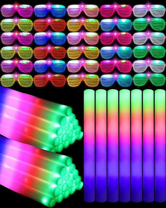 Maitys 60 Pcs Foam Sticks Light up Glasses, Glow in the Dark Sunglasses Foam Sticks LED Glasses Light up Supplies