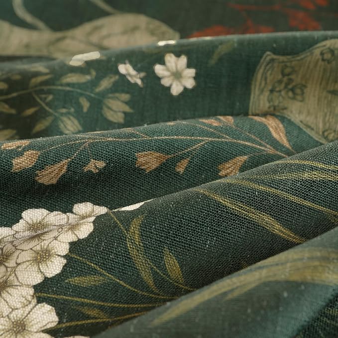 ISAENNE Designer Linen Green Round Tablecloth,Diameter 55"-Nocturne | Vintage Elegant Table Cloth for Round Table,Floral Pattern,Decoration,Heavyweight,Dining,Kitchen,Tea Party,Thanksgiving
