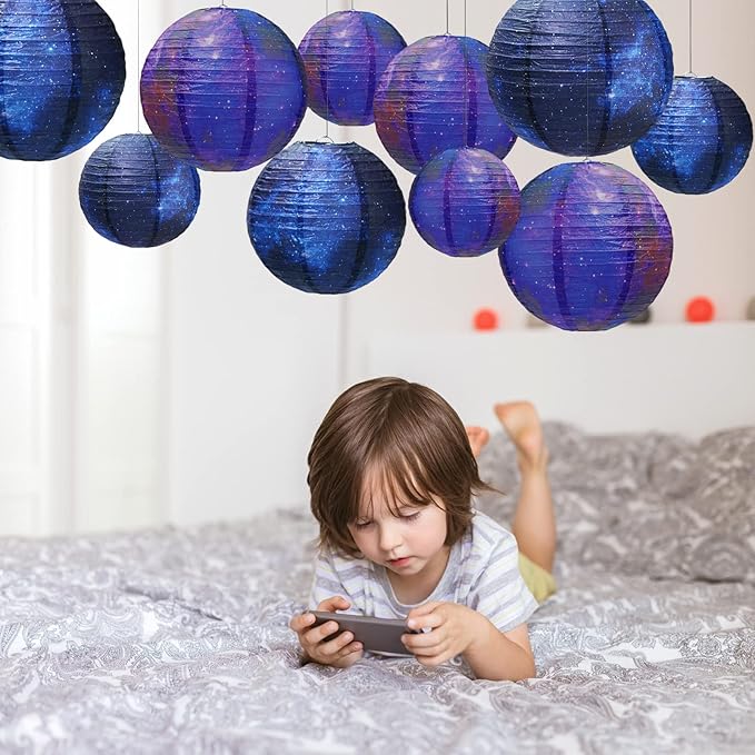 Galaxy Print Paper Lanterns 10PCS Hanging Planets Lantern Out of This World Space Lanterns Chinese Japanese Lanterns for Kids Outer Space Theme Ceiling Decor Party Supplies Home Birthday Decorations