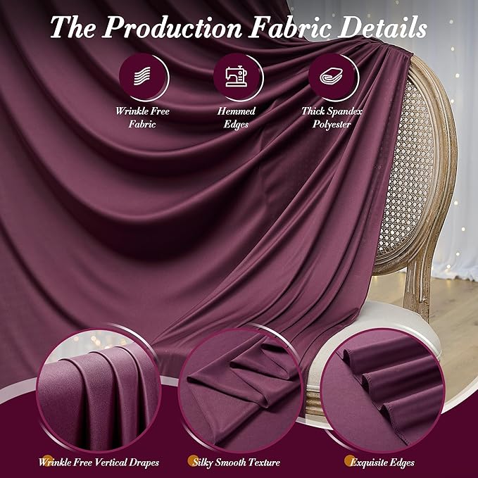 30 ft x 10 ft Wrinkle Free Maroon Backdrop Curtain for Parties, Polyester Burgundy Photo Backdrop Drapes 6 Panels 5x10ft for Baby Shower Wedding Birthday Party Engagement Ceremony Decoration