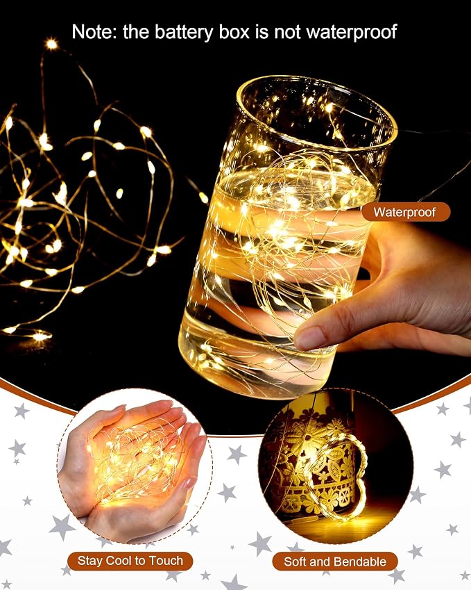 Riakrum 50 Pack 16.4 ft 50 LED Fairy Lights Battery Operated, Christmas Tiny String Lights Bulk Starry Light Waterproof for Mason Jars Wedding Party Xmas Centerpiece Table Decor, Warm White
