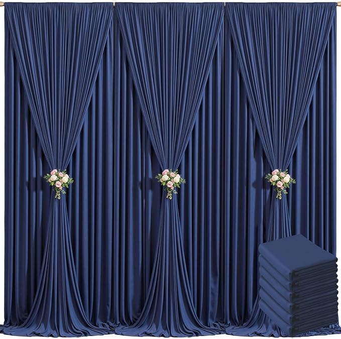 6 Panels Navy Blue Backdrop Curtain for Parties Wedding Wrinkle Free 30ft x 10ft Backdrop Drapes Panels for Baby Shower Gender Reveal Birthday Photo Photography Polyester Fabric Background Decoration