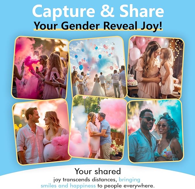 Previvo Gender Reveal Confetti Powder Cannon - 4 Pack Blue Baby Gender Reveal Poppers - 100% Biodegradable Powder Smoke - Baby Party Supplies
