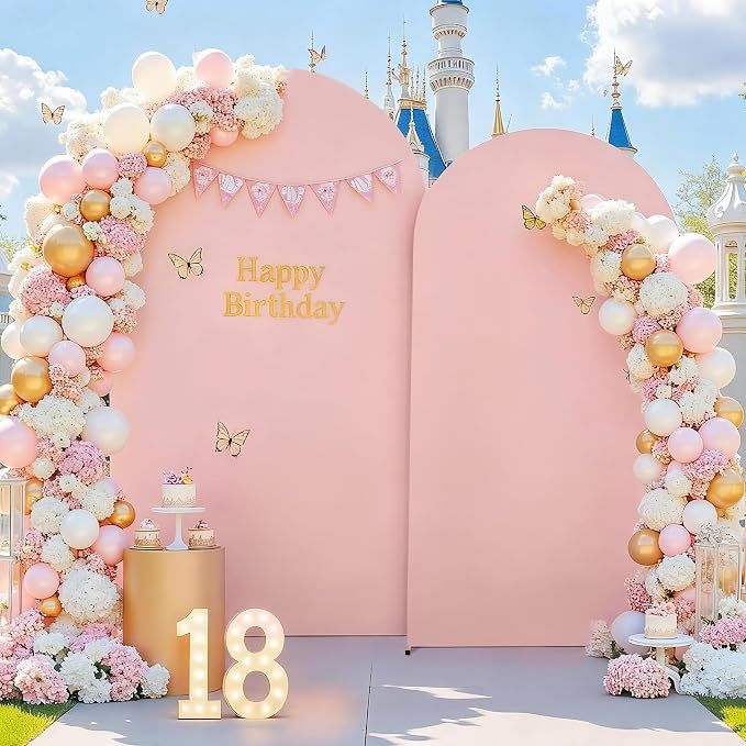 Arch Covers 7.2 and 6ft Dusty Pink Wedding Arch Backdrop Covers Set of 2 Spandex Fitted Balloon Arch Backdrop for Girls Baby Shower Birthday Bridal Shower Party Decor Banquet Photo Booth Background