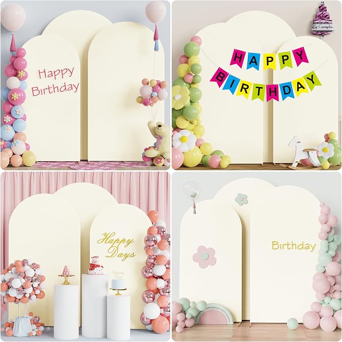 Wokceer Wedding Arch Backdrop Cover (8FT, 7.2FT, 6.6FT) Set of 3 Spandex Fitted Wedding Arch Stand Covers Round Top Chiara Backdrop Stands Cover for Birthday Party Ceremony Banquet Decor Ivory