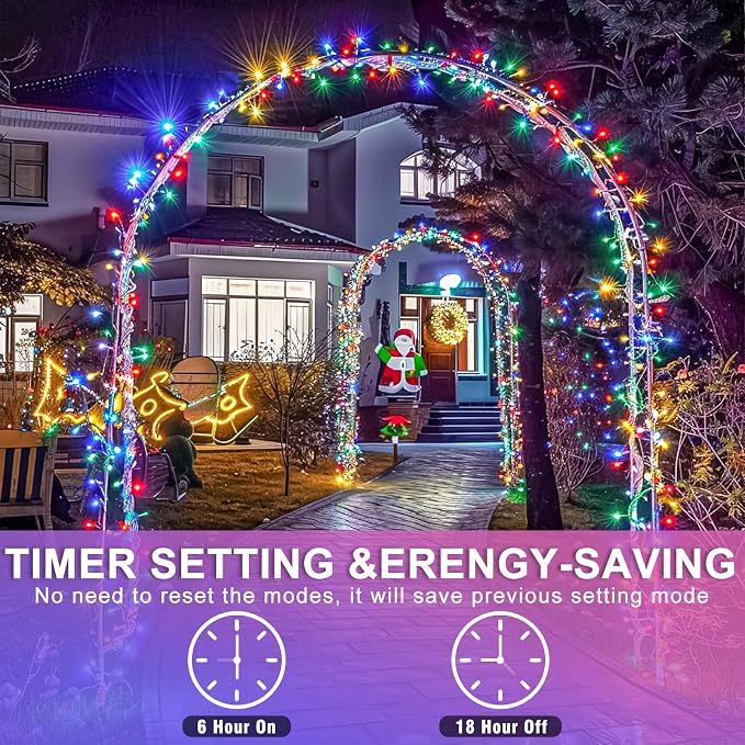 800 LED Christmas Lights Outdoor, 262 FT Christmas String Lights Indoor with Waterproof 8 Modes, Clear Wire Plug in Twinkle Fairy Lights for Patio Yard Bedroom Tree Decorations, Multicolor