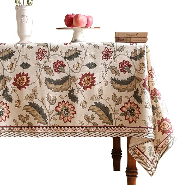 ISAENNE Designer Vintage Linen Square Tablecloth,67"x67"-Ratina | French Elegant Beautiful Durable Printed Table Cloth,Floral Pattern,Decoration,Heavyweight,Dining,Kitchen,Thanksgiving