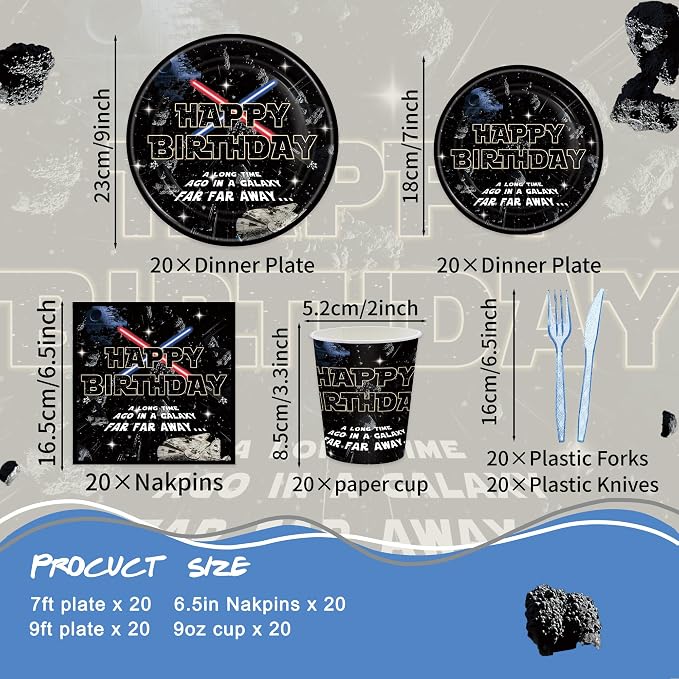 120 Pcs of Galaxy Party Supplies, Including 20 Plates, 20 Napkins, 20 Disposable Paper Cups, 20 Forks, And 20 Knives, Star Birthday Party Decorations, And Birthday Decorations for 20 Guests