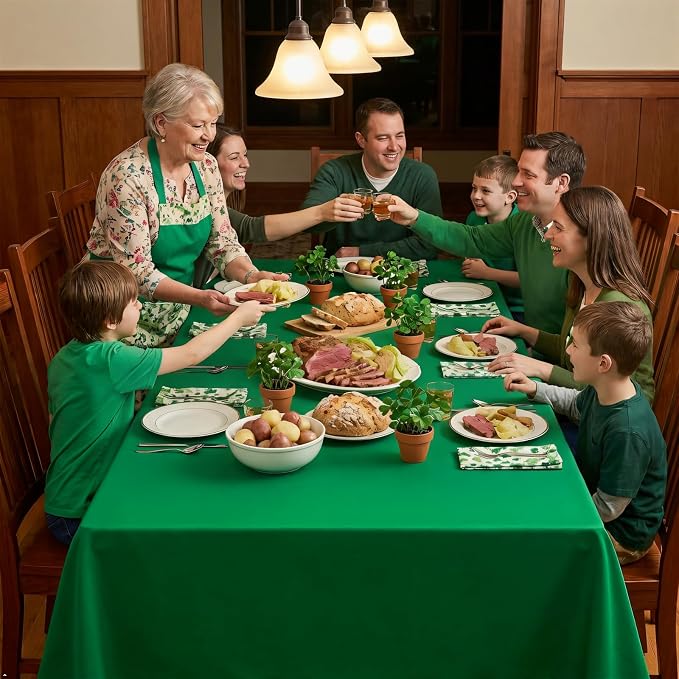 8 Pack Green Table Cloth 60 x 126 Inch Rectangular Tablecloths for 8 Foot Rectangle Tables, Wrinkle Resistant Washable Polyester Fabric for St. Patrick's Day Buffet Wedding Party Banquet
