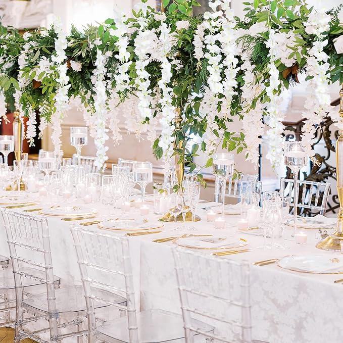 24 Pack Artificial Fake Wisteria Vine Ratta (3.75 Feet) Hanging Garland Silk Flowers String Home Party Wedding Decor (White)