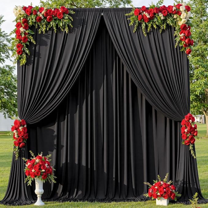 50ftx10ft Wrinkle Free Black Backdrop Curtain for Parties, 10 Panels 5x10ft Silky Photo Backdrop Drapes Back Drop Cloth Drapery for Wedding Birthday Photography Background Photoshoot Decor
