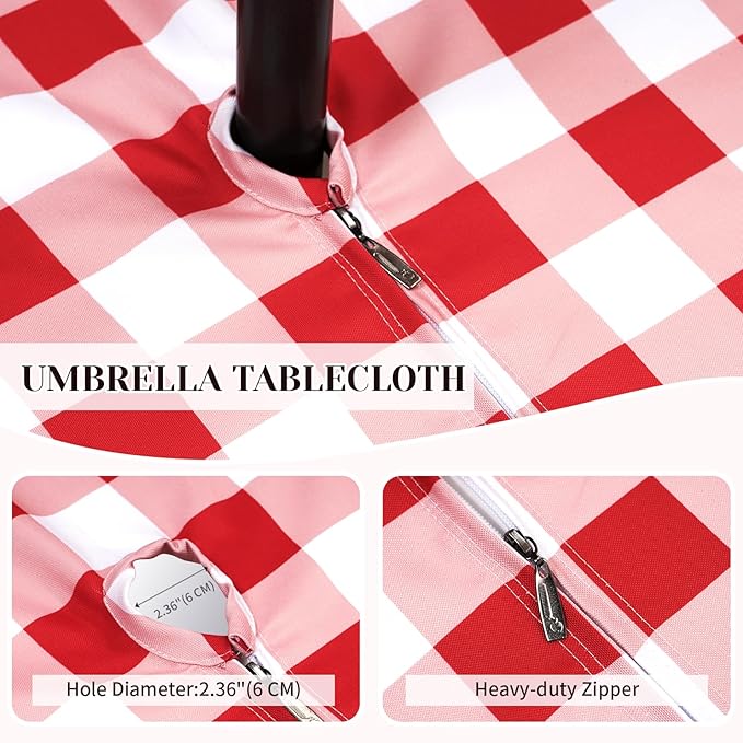Poise3EHome Square Outdoor Tablecloth with Umbrella Hole and Zipper,Red Gingham 60x60 Inch,Polyester SpillProof Washable Table Cloth for Spring Summer Patio Garden Poolside Picnic Camping BBQS