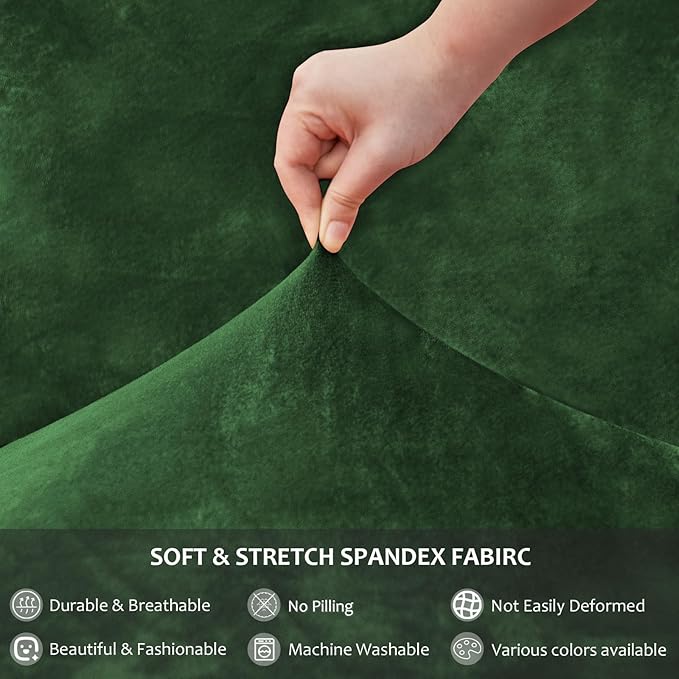 NICEEC Spandex Chair Covers for Dining Chairs Covers Set of 4 Removable Dining Room Chair Covers with Skirt Parson Chair Slipcovers Washable Chair Protector for Kitchen Wedding Party Banquet(Green)