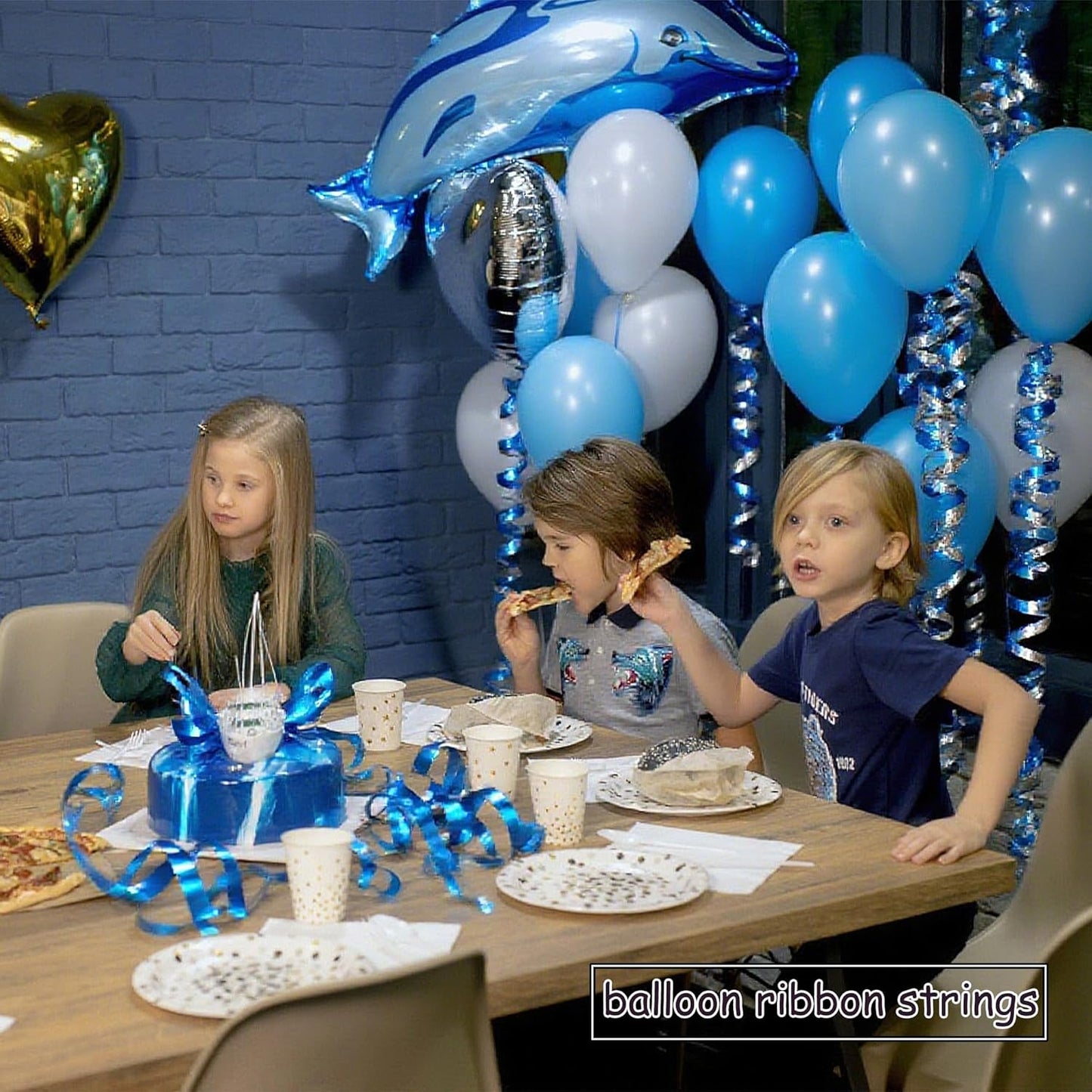 BEISHIDA Blue and Silver Curling Ribbons Balloon String Ribbons - 2 Pack 100 Yards for Gift Warppping Birthday Bachelor Party Decorations