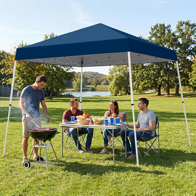 COOS BAY 10x10 Pop Up Canopy Tent, Portable Outdoor Shelter with Carry Bag for Tailgate, Party, Beach, Picnic, and Camping, 10x10 Base 8x8 Top, Dark Blue