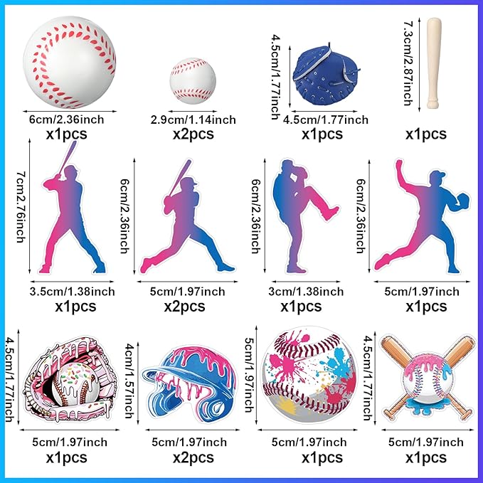Novabright 42 Pcs Baseball Ice Cream Drip Birthday Cake Decorations Baseball Themed Birthday Cake Toppers Detachable Photo Props for Party Supplies(Ice Cream,Classic)