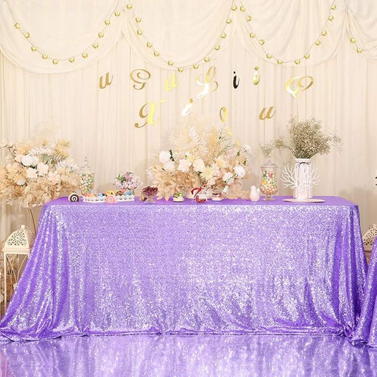 Juya Delight Light Purple Sequin Tablecloth Rectanglar 60" x 102" Lavender Sparkly Table Cover for Wedding Birthday Party Decoration