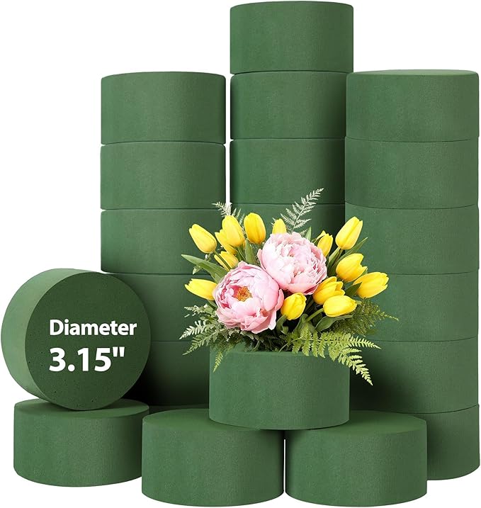 Hahood 48 Pieces Round Floral Foam Blocks 3.15 Inch DIY Flower Arrangement Kit Wet Green Floral Foam Block for Wedding Florist Supplies Wet Dry Flower Party Decorations