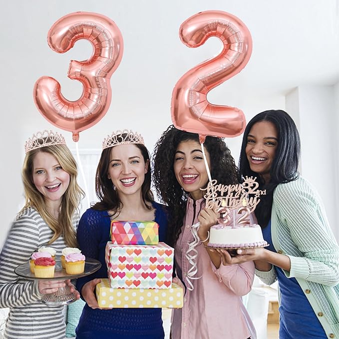 32 Birthday Decorations for Women, Including 32nd Birthday Sash and Tiara, Cake Topper and Candles, Number Balloons, 32 Year Old Gifts for Women