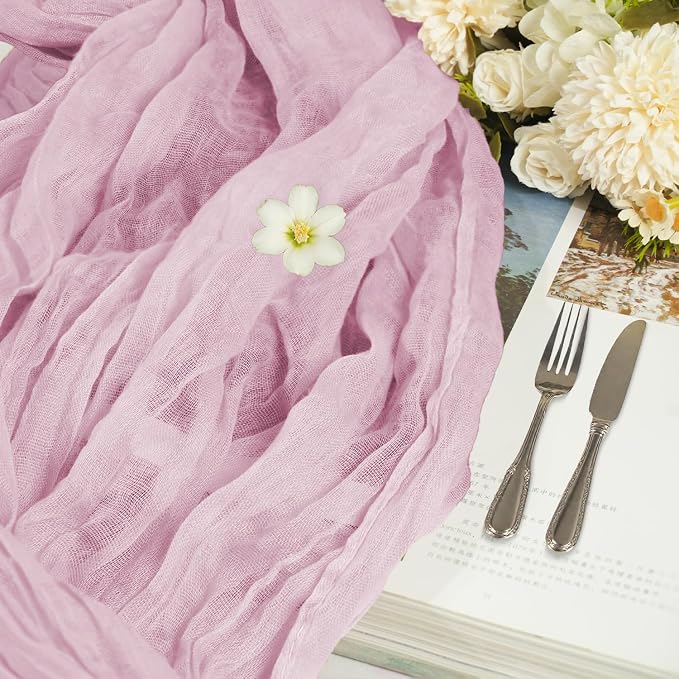 16 Pack Cheesecloth Table Runners 20" x 120", Boho Gauze Table Decor for Wedding, Bridal Shower, Birthday Party, Long Romantic Runner(Pink)