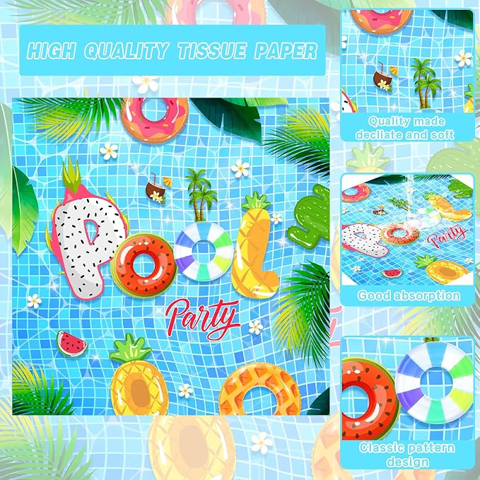140PCS Summer Pool Party Decorations Set Swimming Beach Ball Themed Birthday, Tropical Hawaii Holiday Tableware Supplies Includes Plates, Napkin, Fork, Cup, Serves 20