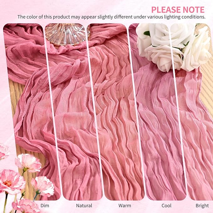 20 Pack Dusty Rose Cheesecloth Table Runner 10FT Boho Gauze Cheese Cloth Table Runners Romantic Rustic Sheer Table Decorations for Wedding Party Baby Shower Birthday Holiday Home