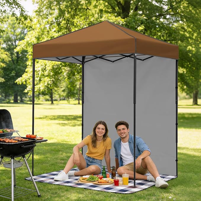 6x4 Pop Up Canopy Tent with One Wall Panel, Instant Portable Beach Canopy, Outdoor Tent with Carry Bag for Camping, Sports, Tailgating, Events, Khaki