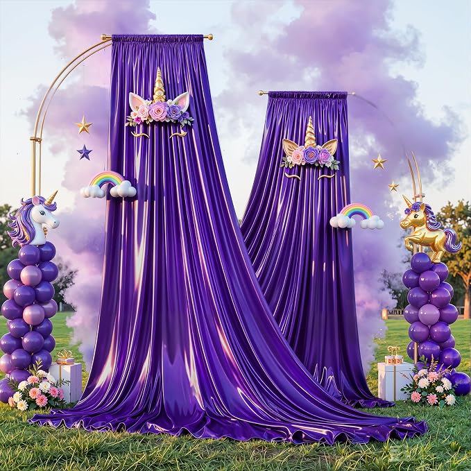 Purple Glitter Backdrop Curtains - 10x12FT Satin Photo Backdrop, Wrinkle-Free Shimmer Back Drop Cloth Shiny Drapes for Photobooth Wedding Birthday Parties Photoshoot Background Decorations