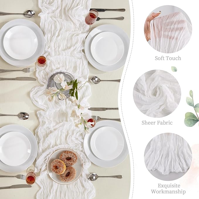 White Mother’s Day Cheesecloth Table Runner 10FT Long Easter Spring Boho Gauze Table Runner Rustic Sheer Runner for Spring Wedding Bridal Baby Shower Birthday Party Table Decor Easter Decorations