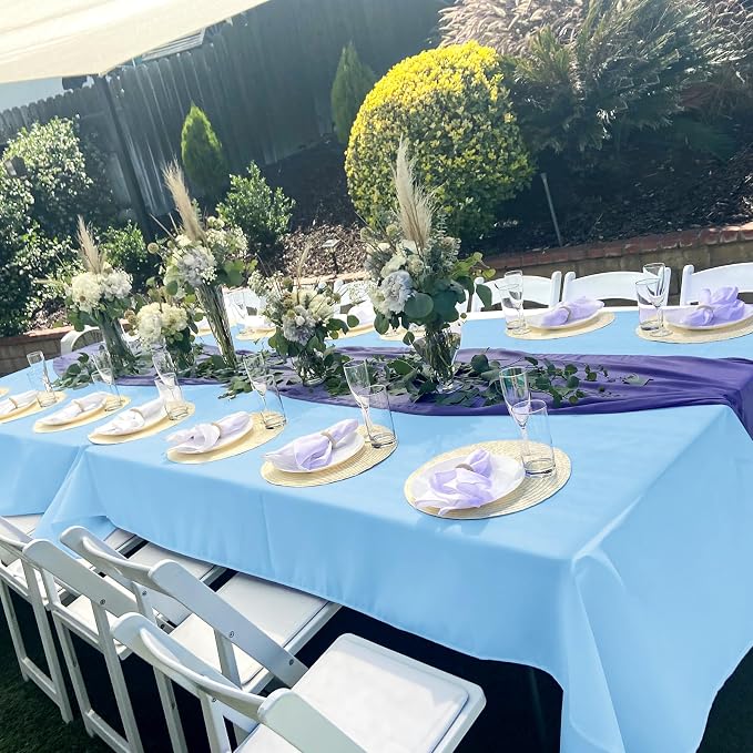YMHPRIDE 6 Pack Light Blue Tablecloth 60 x102 inch Polyester Table Cloth for 6 Foot Rectangle Tables, Stain and Wrinkle Resistant Washable Fabric Polyester Table Covers for Wedding Party Banquet
