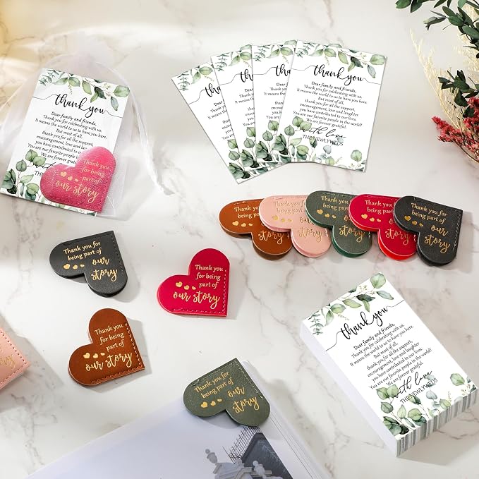 Sinload 50 Sets Wedding Favors for Guests Bulk Include PU Leather Corner Bookmarks Heart Book Marks Thank You Cards Gift Bags Wedding Souvenirs for Guest Bridal Shower Favors Reading Lover Gifts