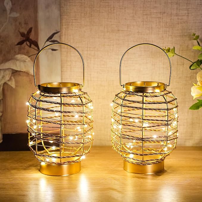 Set of 6 Battery Operated Table Lamp 7.7 "H Metal Cage LED Cordless Lamp with 6-Hour Timer, Vintage Decorative Fairy Lights Lantern for Indoor/Outdoor Bedrooms Weddings Parties Patio Events