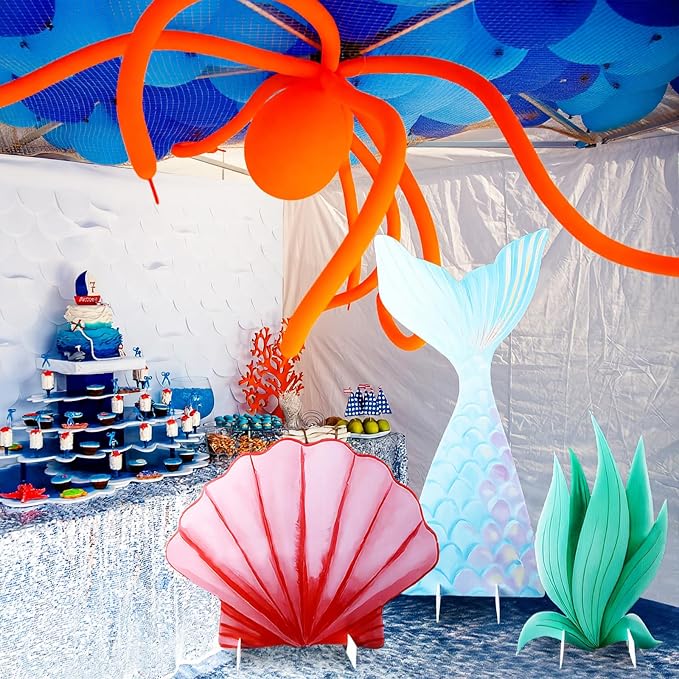 9 Pcs Large Under The Sea Party Decorations Mermaid Birthday Decorations, Ocean Theme Party Supplies, Shell, Starfish, Jellyfish, Seaweed, Coral Stand up Cardboard Cutouts for Baby Shower
