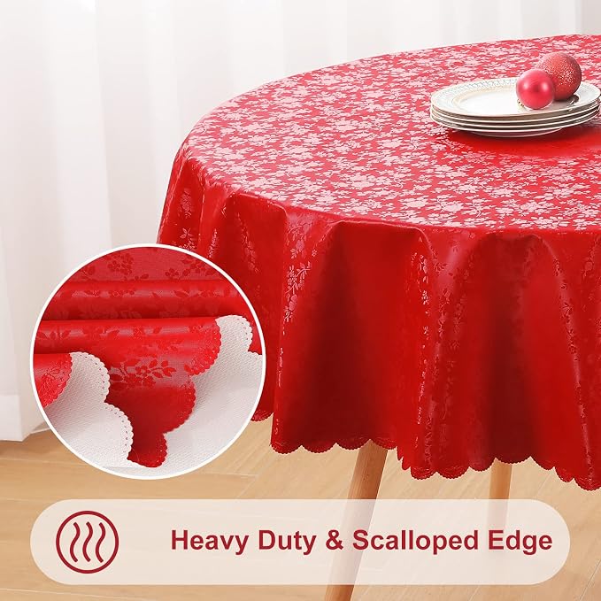 Smiry Round Table Cloth, Waterproof Heavy Duty Vinyl Tablecloths, Wipeable Washable Table Cover for Kitchen and Dining Room (Red, 70" x 70")