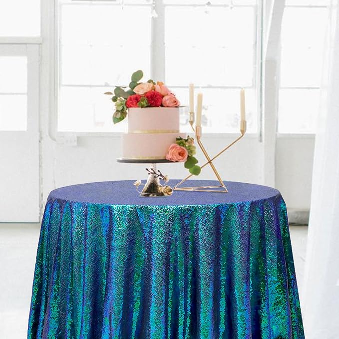 ShiDianYi Iridescent Green Tablecloth Round 72 Inch Sequin Tablecloth for Party Birthday Holiday Table Shiny Green Round Table Cloth Mermaid Tablecloth Cover Christmas Tablecloth