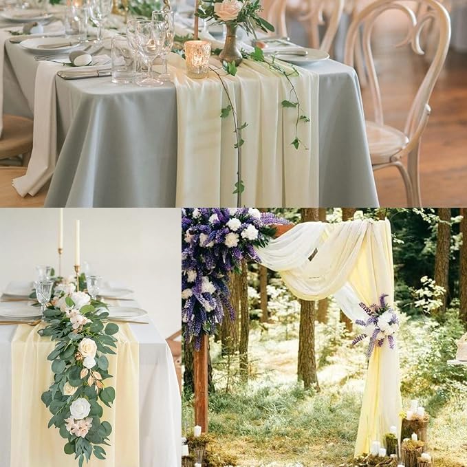 12 Packs 10Ft Chiffon Table Runner 27x120 Inches Sheer Romantic Wedding Table Runners Beige Table Runner for Wedding Birthday Party Bridal Baby Shower Table Decoration