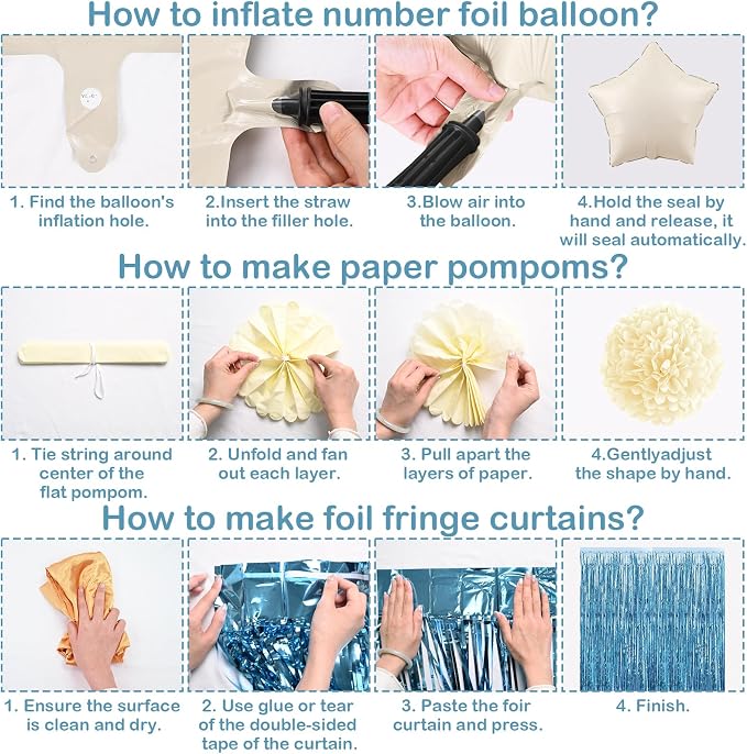 Dusty Blue 18th Birthday Party Decorations Boys Girls Beige Cream Number 18 Balloon with Blue Gold Happy Birthday Banner Fringe Curtain Paper Pom Poms Nude White Sand Champagne Star Foil Balloons
