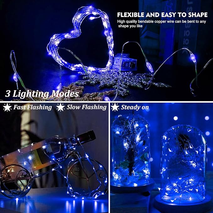 AIKEI 100 Pack LED Fairy Lights Battery Operated, Mini String Lights 3 Lighting Modes Waterproof 7 Feet 20 Led Firefly Starry Lamps for Wedding Party Bedroom Garden Halloween Christmas Decoration Blue