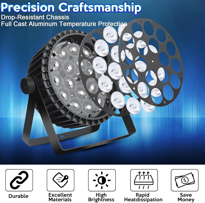 Stage Lights LED Par Lights，10X18W RGBW 4-in-1 LED DJ Par Can Light with Strobe/Wash Stage Effect by DMX512 & Sound Activated Uplighting for Events Wedding Parties Church Club DJ Live Show