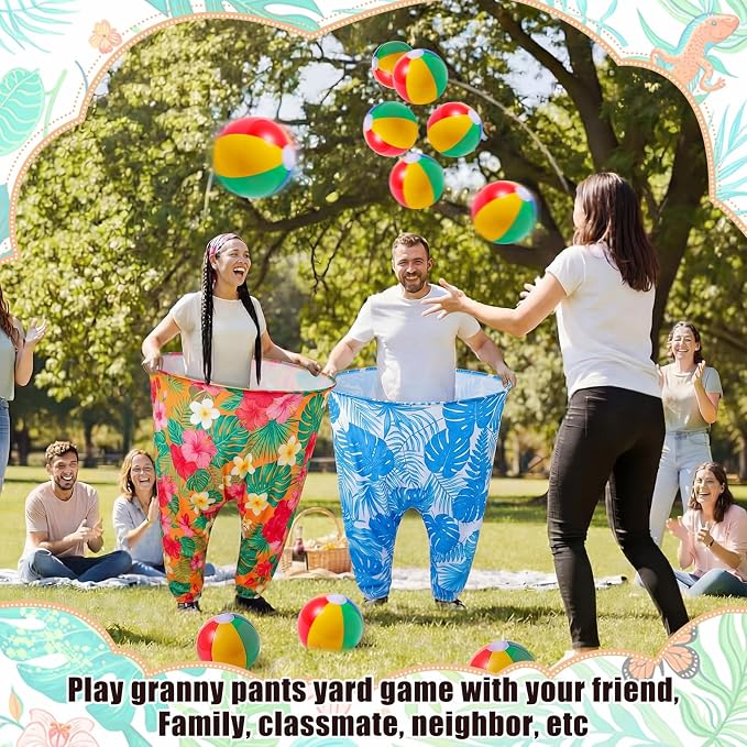 Seematn Granny Pants Yard Game Set of 4 Big Pants and 20 Balls 1 Pump, Granny Pant Outdoor Party Game for Adults Teens Group Family Reunions Backyard Tossing Fun