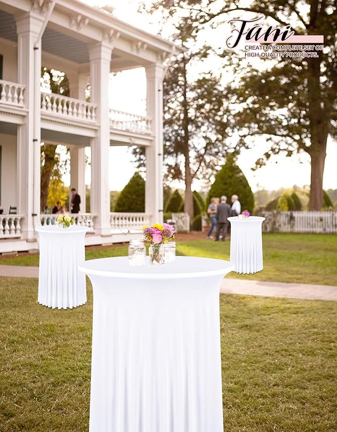 fani 10 Packs 24"x 43" Round Cocktail Table Skirt, Spandex Fitted High Top Table Skirt, Spandex Stretch Cocktail Tablecloth for Wedding Party Bar Banquet Birthday Tables(White)