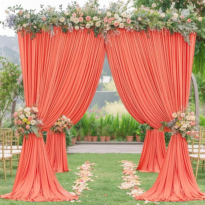 4 Panels Orange Backdrop Curtain for Parties Wrinkle Free Photo Curtains Backdrop Drapes Fabric Decoration for Wedding Birthday Party Baby Shower 20ft(W) x 10ft(H)
